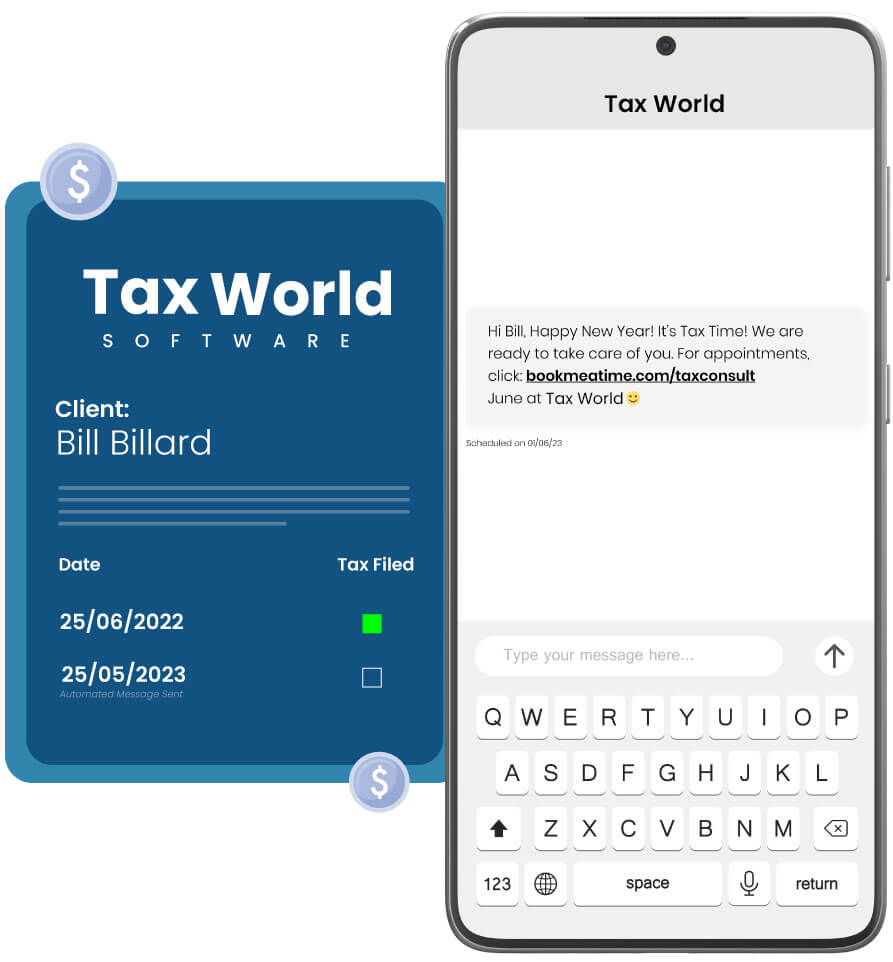 Tax World appointment scheduling via SMS