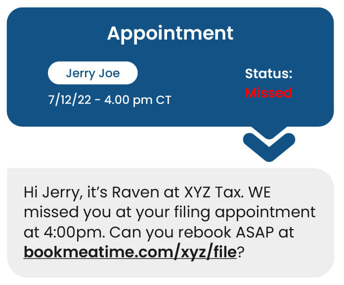 Tax Text Campaign to rebook missed appointment