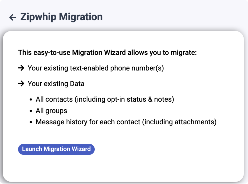 Textellent's Business Texting Service Zipwhip Migration Wizard