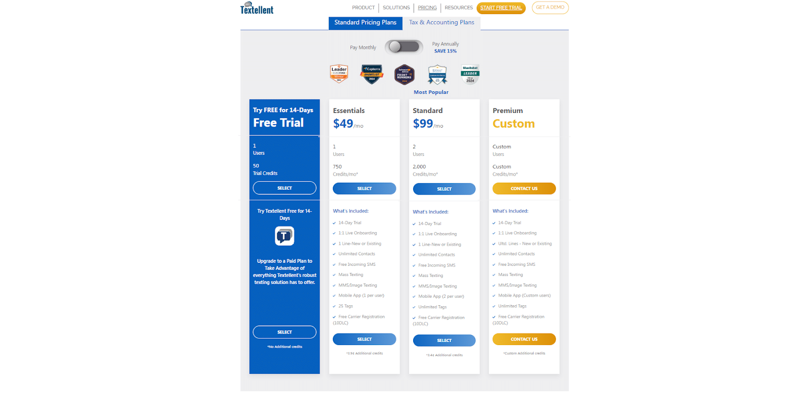 Textellent pricing