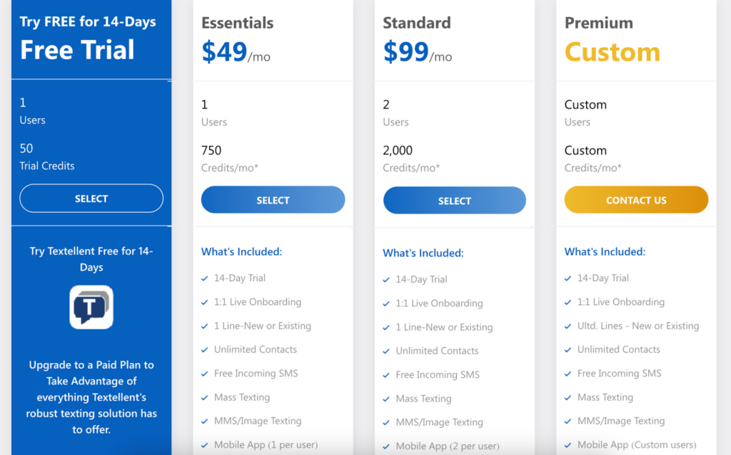 Textellent pricing