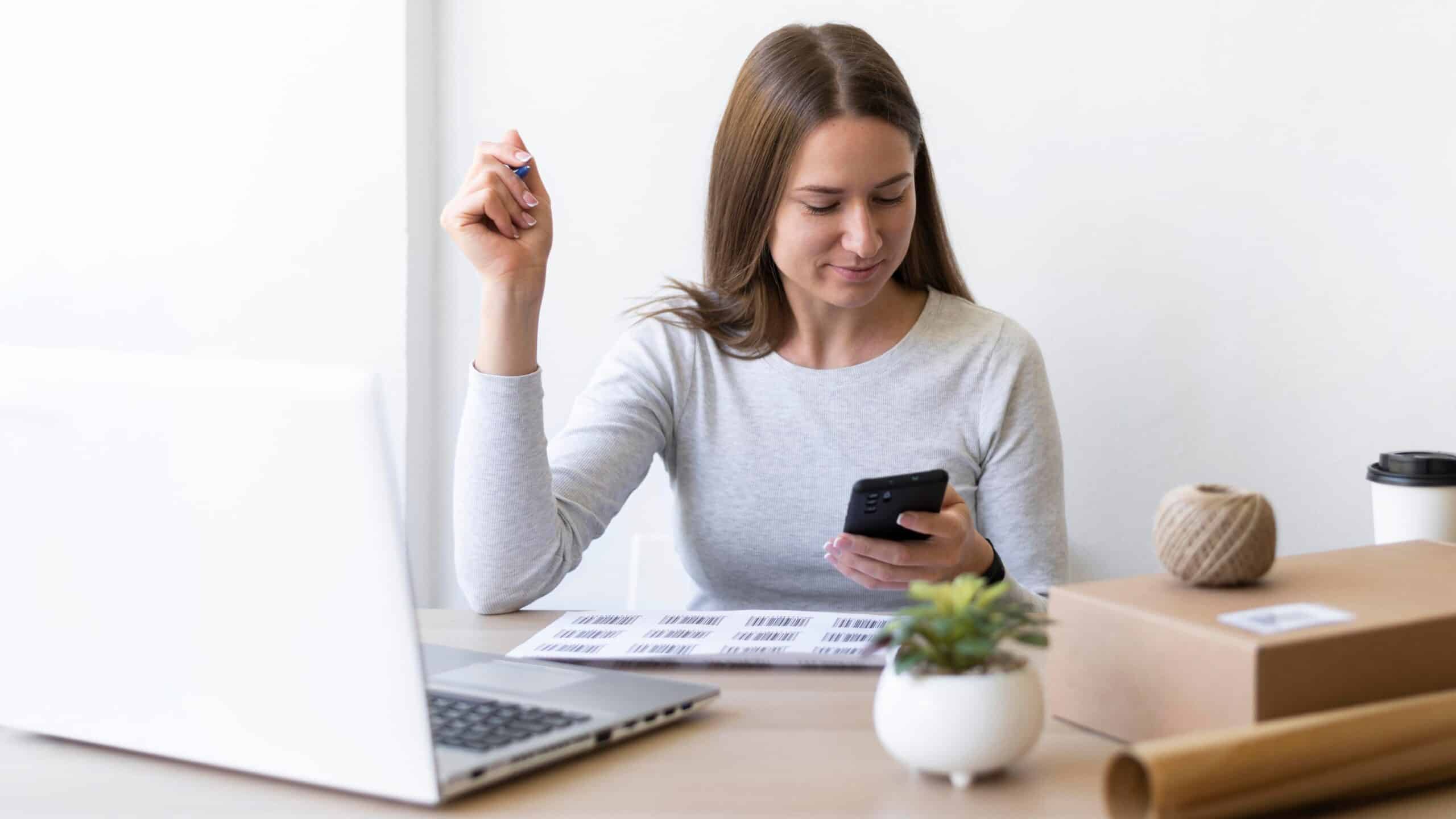 A woman checking on her phone