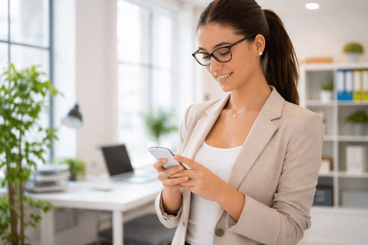 Young woman reading an SMS