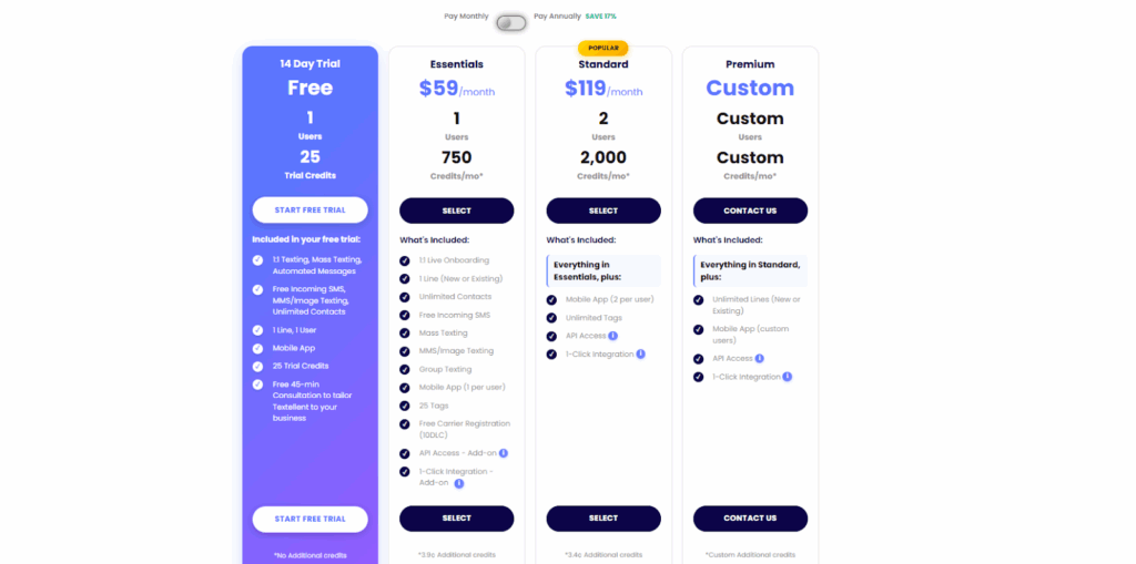 Textellent's pricing plans