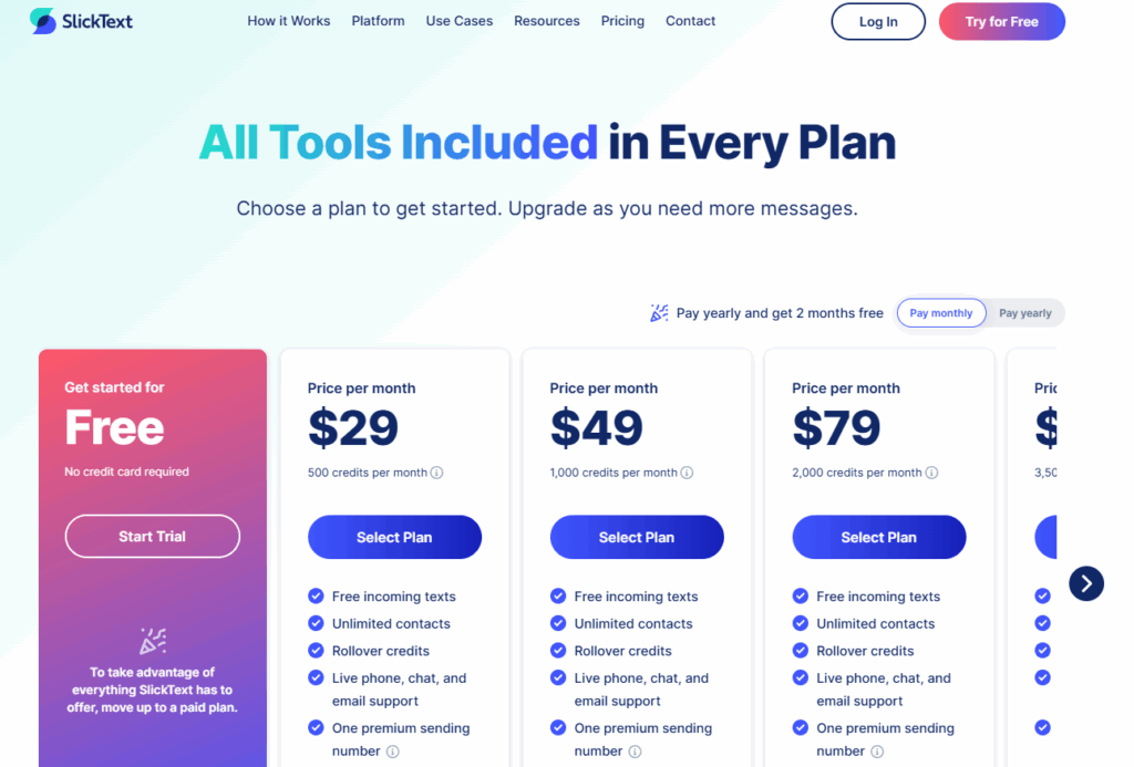 SlickText's pricing plans