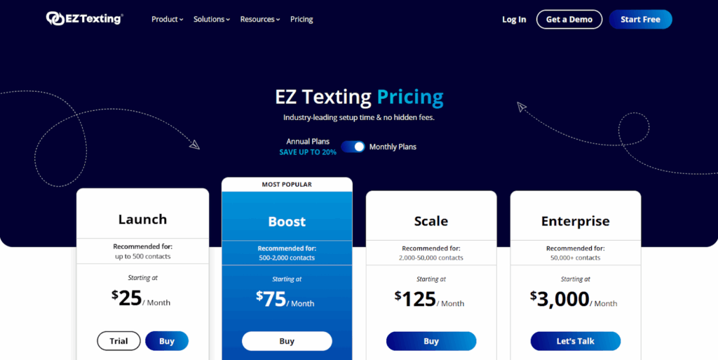 EZ Texting's pricing plans