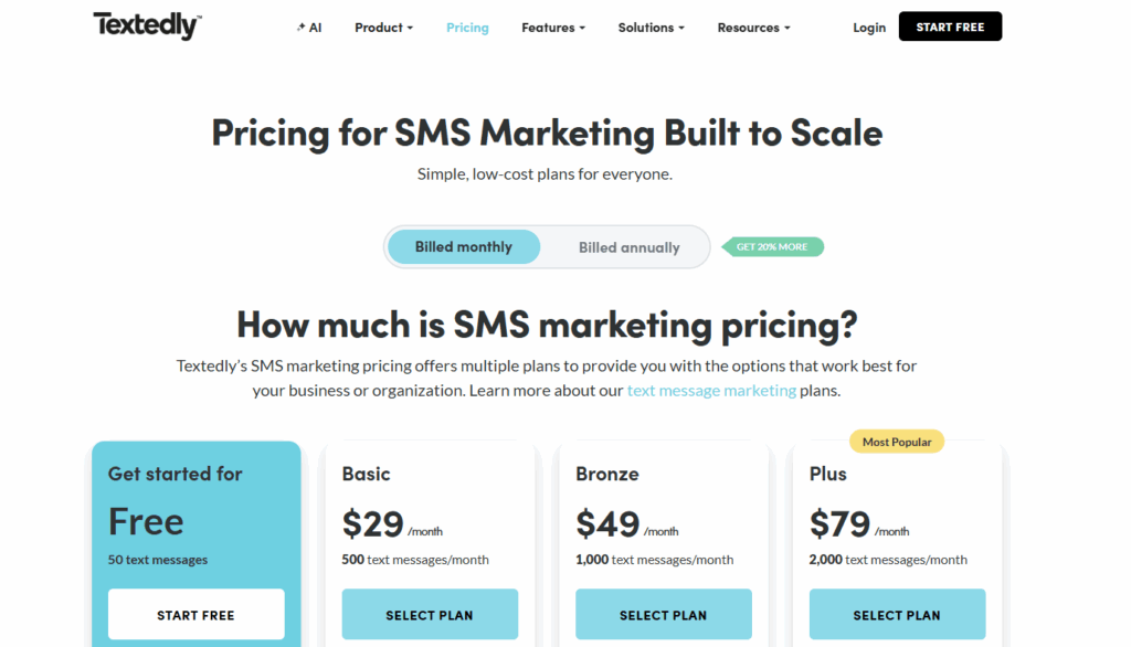 Textedly's pricing plans