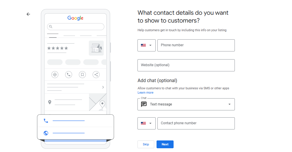 Adding contact info on Google Business profile