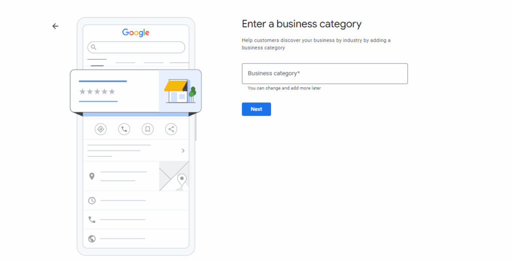 Choosing a business category on Google Business profile