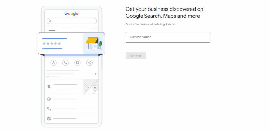 Typing your business name on Google Business