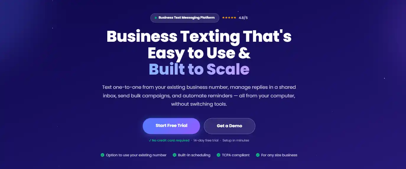 Textellent business texting platform homepage