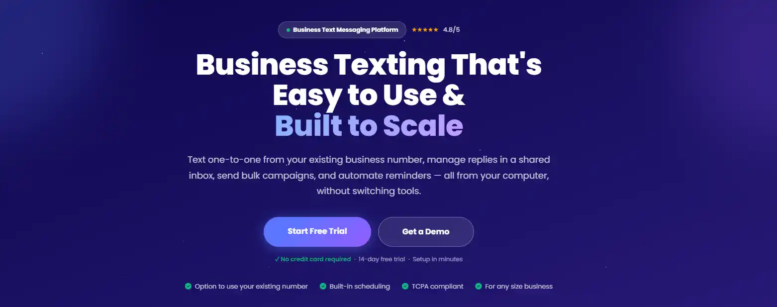 Textellent business texting platform homepage